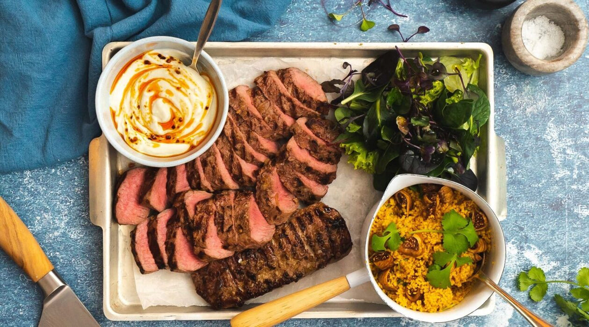 BBQ Lemon & Coriander Seeds Lamb Steaks with Couscous – Pure South Shop