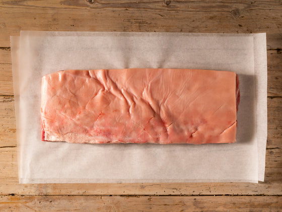 Load image into Gallery viewer, Whole pork belly raw with scored fat layer