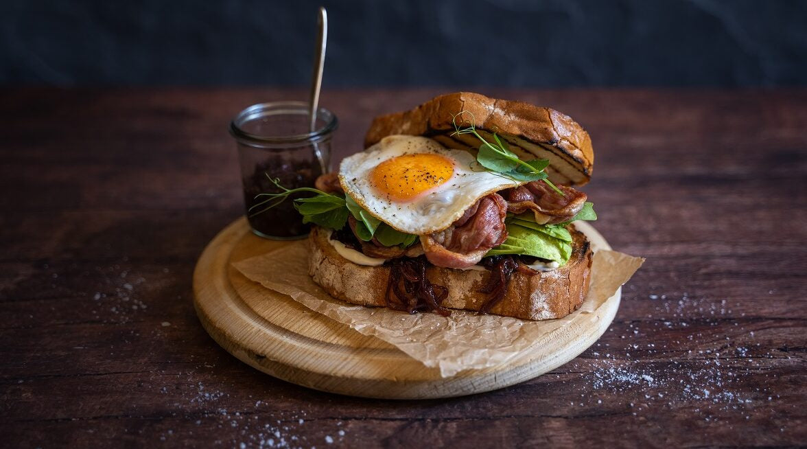 Lamb Bacon & Egg Sandwich With Caramelised Onions
